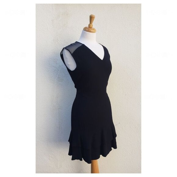 SANDRO Paris V Neck Black Mini Dress with Ruffle Hem - Picture 3 of 12